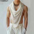 INCERUN Men Irregular Tank Tops Solid Color Turtleneck Sleeveless Transparent Vests Summer Streetwear 2024 Fashion Men Clothing - Matrix Studios