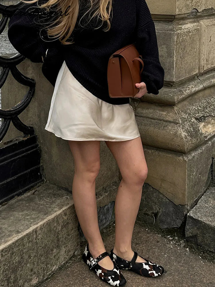 Satin Mini Skirts Women Summer Beige Silk Short Skirt For Woman Drawstring High Waist Black Satin Skirt A Line Women Short 2026 - Matrix-studios.com