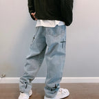 Boyfriend Vintage Fashion Straight Casual Loose Denim Cargo Pants Men Designer Prints Star Jeans Streetwear Loose Wide Leg Jeans - Matrix Studios