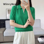WinvyNee Women's Spring Summer Casual T-Shirt 100% Cotton Polo Neck Trim Short Sleeve Soft Lightweight Cool Daily Top ZA1002026 - Matrix-studios.com