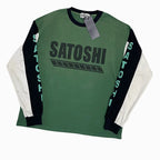 Satoshi Nakamoto Long-Sleeved T-Shirt 26FW Multi-color Patchwork Sleeve Roundneck Letter-Print Tops Loose Casual Design Tee - Matrix-studios.com
