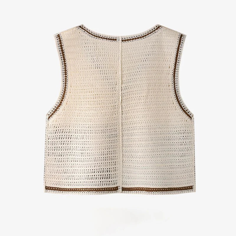 Granny Square Crochet Vest Woman Sheer Open-knit Button Front Sleeveless Waistcoat Top Summer Boho Vacation Beach Outfit - Matrix Studios