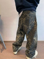 Autumn Tan Leopard Jeans Men Denim Pants Male Oversize Wide Leg Trousers Streetwear Hip Hop Vintage Loose Casual Animal Print - Matrix Studios