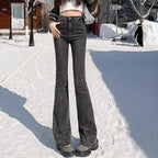 2024 Woman High Waist Vintage Flare Jeans Female Gothic Elastic Bell Bottom Pants Lady Streetwear Blue Black Grey Denim Trousers - Matrix-studios.com