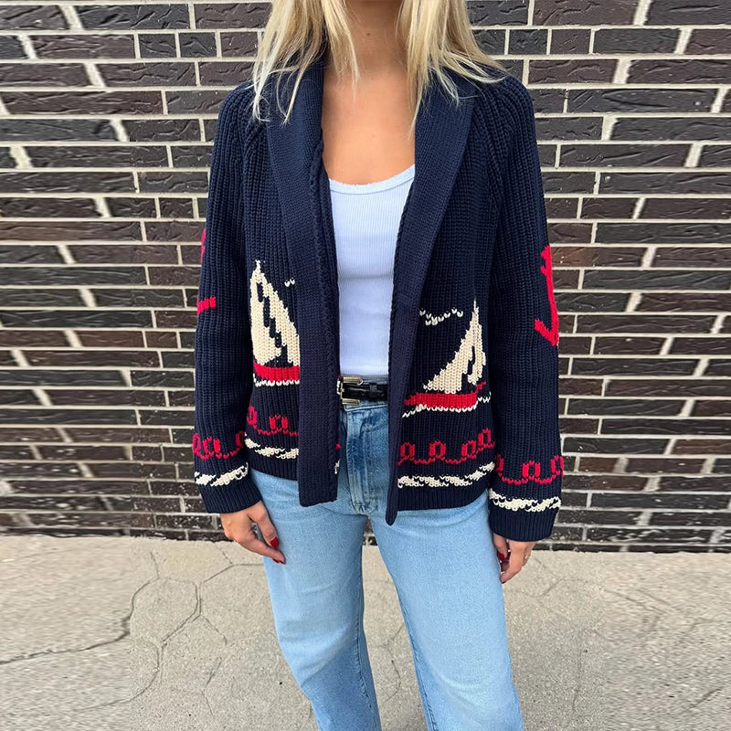 Jacquard Cardigan Women V-Neck Tie Waist Cardigans Long Sleeve Knit Sweater Waist Cuff Casual Autumn Fashion Trendy Streetwear - Matrix Studios