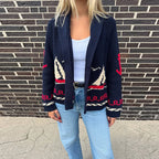 Jacquard Cardigan Women V-Neck Tie Waist Cardigans Long Sleeve Knit Sweater Waist Cuff Casual Autumn Fashion Trendy Streetwear - Matrix Studios