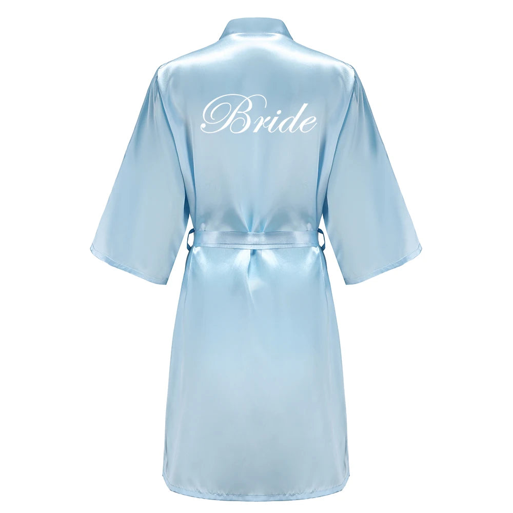 Blue Women Bathrobe White Letter Bride Bridesmaid Mother Maid of Honor Get Ready Bridal Party Robes Gifts Dressing Gown - Matrix-studios.com
