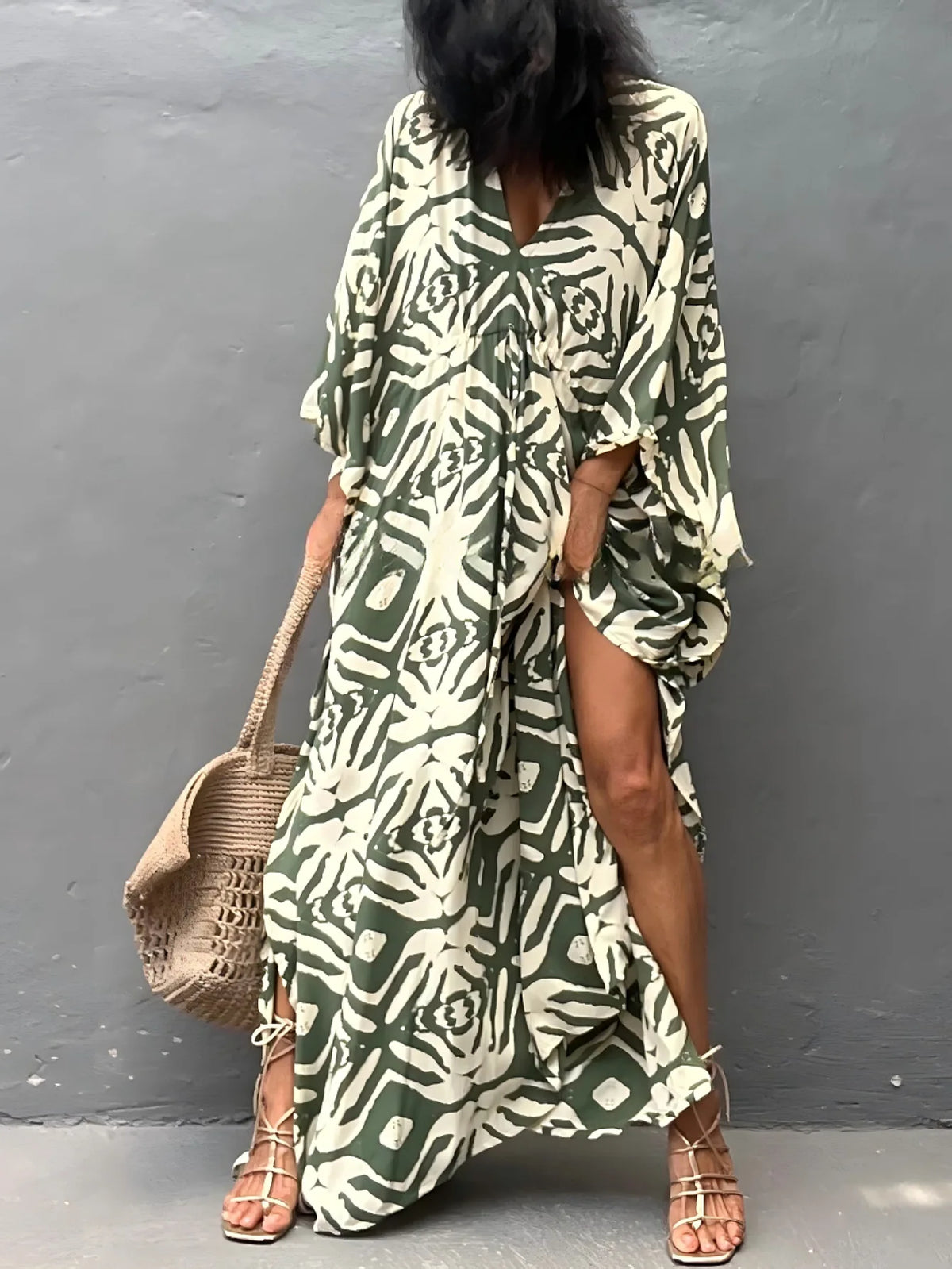 Plus Size Kaftan Dress for Swimwear Women Bathing Suit Cover Up Beach Robe Beach Dress with Print - Matrix Studios
