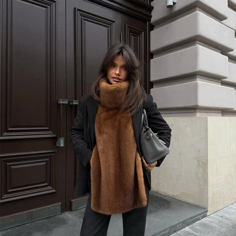 Chic Turtleneck Fur Vest Women All-matching Solid Sleeveless Fluffy Cozy Vests Female 2025 Autumn Winter Fashion Lady Layering - Matrix Studios