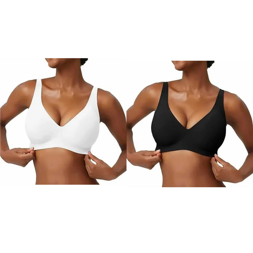 Women's Seamless Pink Leopard Print Bra Wire-Free Bra Full Cup Soft Thin Mold Support Jelly Beauty Breathable Deep V Push Up Bra - Matrix Studios