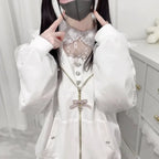 Bunny Hoodie Hoodies Y2K Rabbit Ear Hoodie Lolita Jacket Bow Girls Pearl JK Japan Lace Kawaii Zipper Cardigan Long Sleeved Top - Matrix Studios