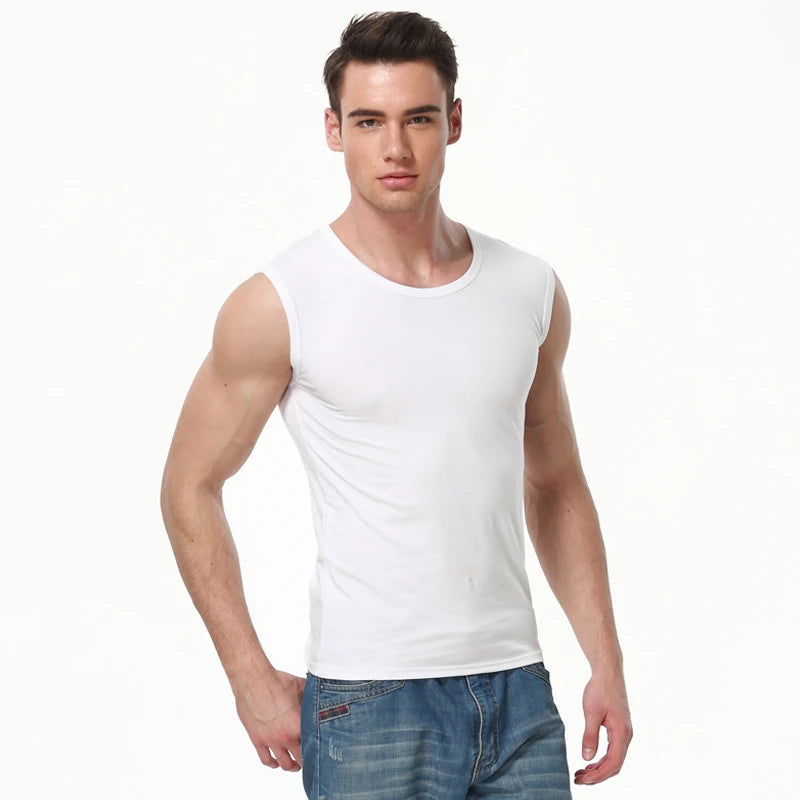 Men's Four Seasons Tight Cotton Vest Leisure Sports Fitness Running Teenagers Round Neck Sleeveless T-Shirt Can Be Built Inside - Matrix Studios