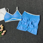 Peach Buttock Yoga Suit Women Gym Seamless Suspender Gathering Bra High Waist Hip Lifting Belly Tightening Shorts Fitness Set - Matrix-studios.com