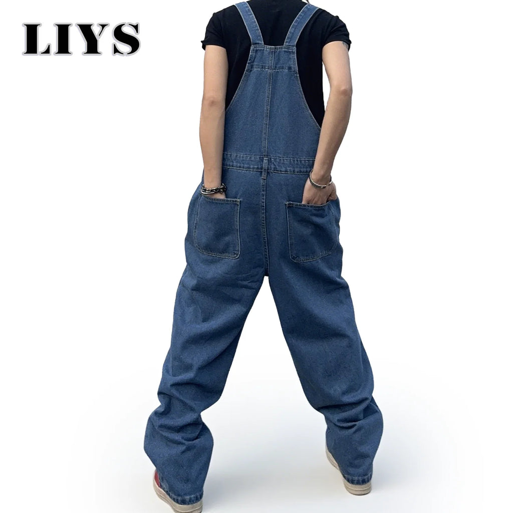 Overalls for Men Denim Suspenders Simple Baggy Jeans Men's Street Casual Solid Mid Waist Loose Washed Jumpsuits Length Tracksuit - Matrix Studios