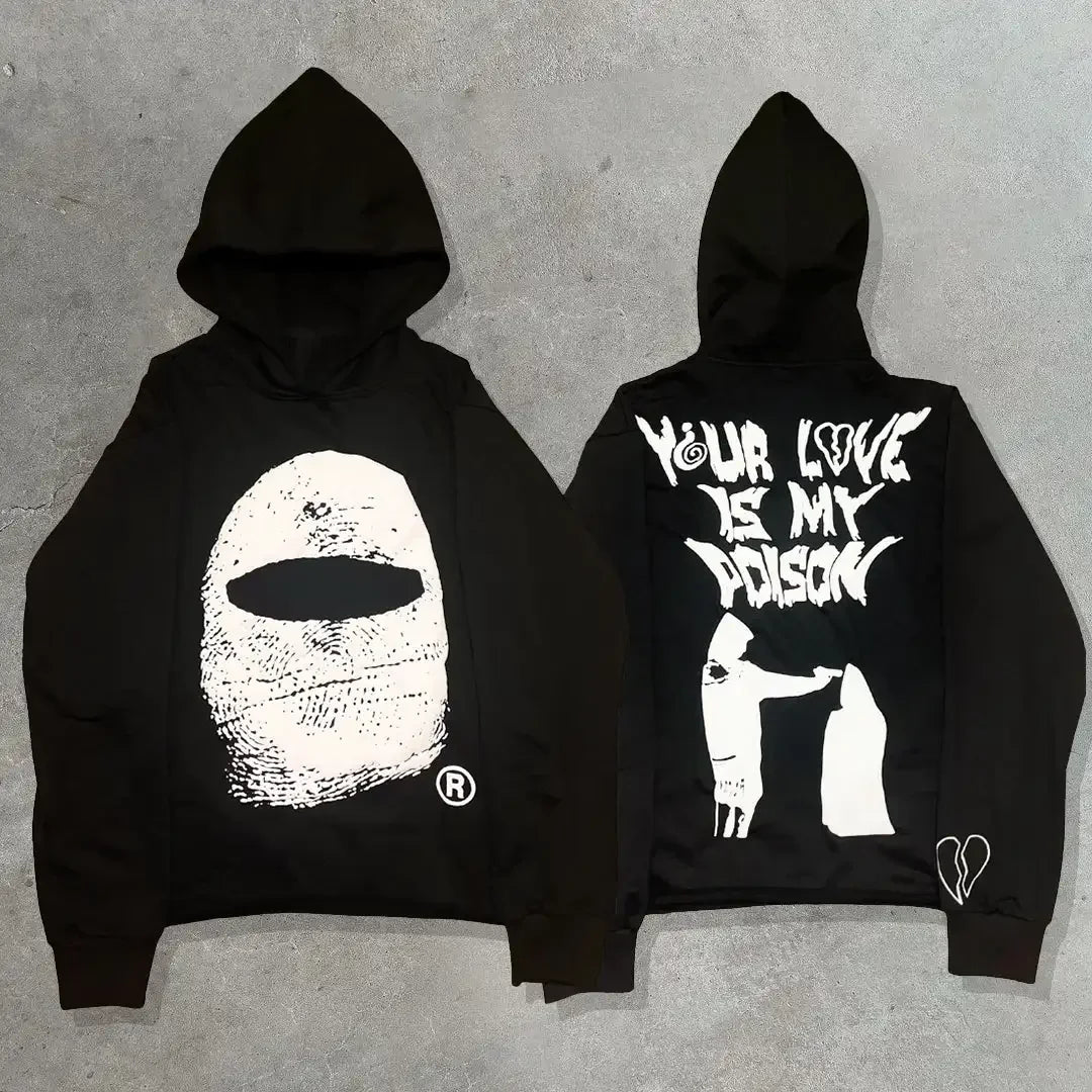 New TOROM Black Applique embroidery Personality Trend Zip Up Hooded Jackets Couple Hip-Hop Streetwear Classic Sweatshirt Men Ins