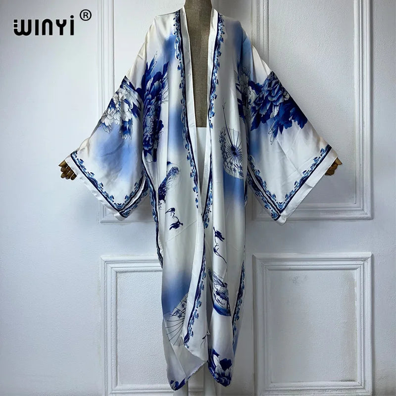WINYI New Kimono Africa Print Dress Beach Wear Elegant Cardigan Sexy Holiday Beach Outfits for Women Vestidos Swimwear - Matrix Studios