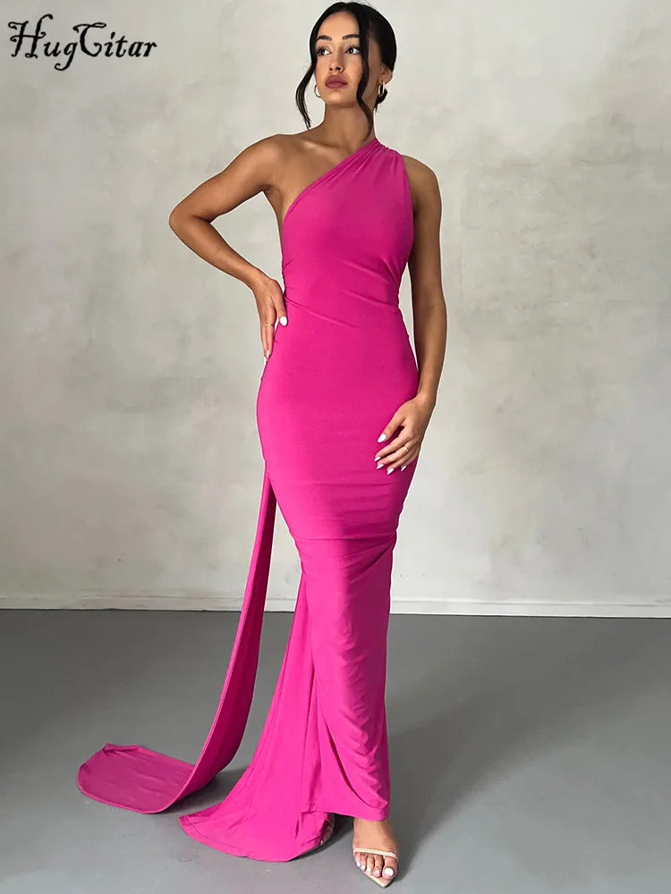 Hugcitar One Shoulder Backless Adjustable Scarf Loop Ruched Sexy Maxi Dress Women Elegant Y2K Streetwear Festival Outfit - Matrix-studios.com