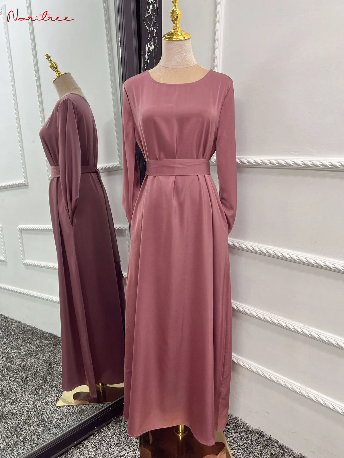 Fashion Sliky Djellaba Muslim Dress Dubai Full Length Flare Sleeved Soft Abaya Dubai Turkey Muslim Islam Robe WY921 - Matrix-studios.com
