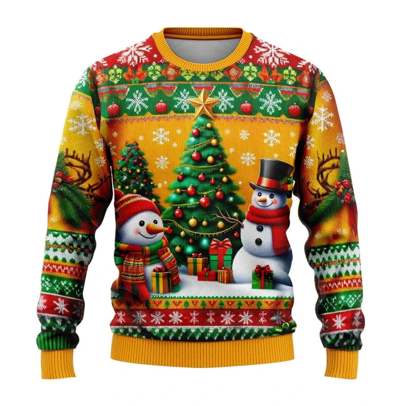 Men Women Xmas Sweatshirt 3D Christmas Snowman Santa Printed Ugly Christmas Sweater Unisex Pullover Holiday Party Jumper Tops - Matrix Studios