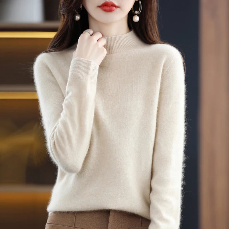 100% merino wool cashmere sweater women's sweater semi-high-necked long-sleeved pullover new warm pullover in autumn and winter. - Matrix Studios