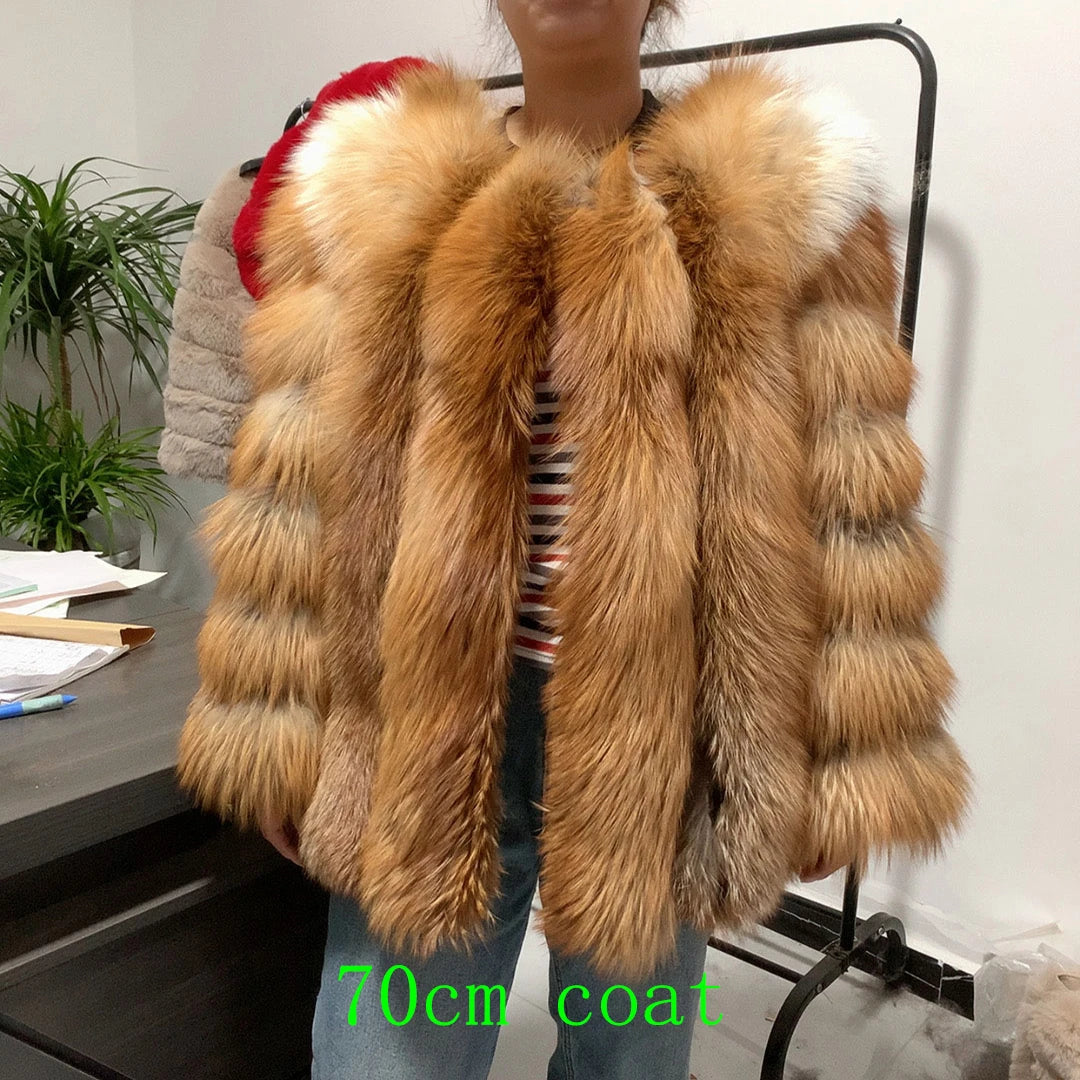 HUA QIU MEI SI Natural Red Fox Fur Jacket for Women's Winter Warmth 100% True Fur Leather Jacket Red Fox Jacket - Matrix Studios