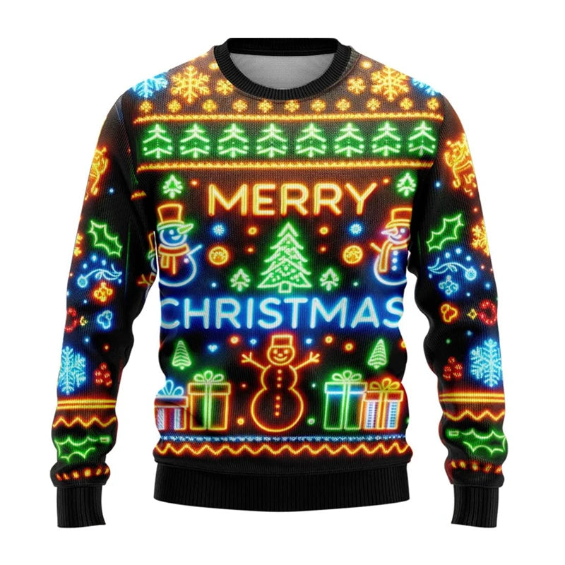 Neon Snowman Graphic Sweatshirts 2025 Merry Christmas 3D Printed Ugly Sweater For Women Clothing Snowflake Gifts Boy Tracksuit - Matrix Studios