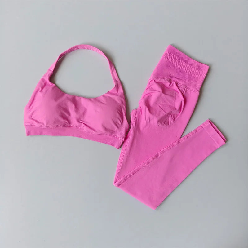Seamless Yoga Suit Women's Beauty Back Sports Bra Lingerie Peach Buttocks Fitness High Waist Legigngs Gym Yoga Suit Pilates Set - Matrix-studios.com