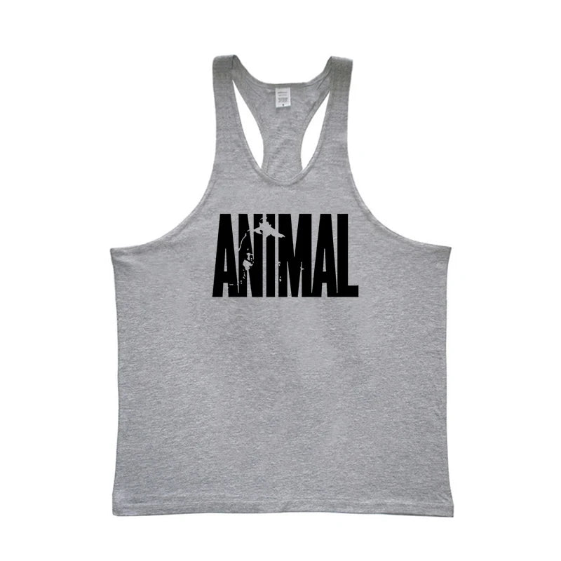 ANIMAL Letter Printed Gym Clothing Mens Bodybuilding Fitness Tank Top Cotton Raceback Stringer Singlets Workout Sleeveless Shirt - Matrix Studios