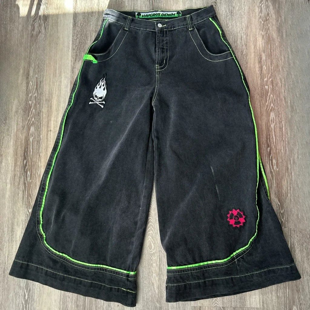 Jeans Spring and Autumn European and American wide-leg loose alien pattern trousers 2024 new high street trend hip-hop men - Matrix Studios