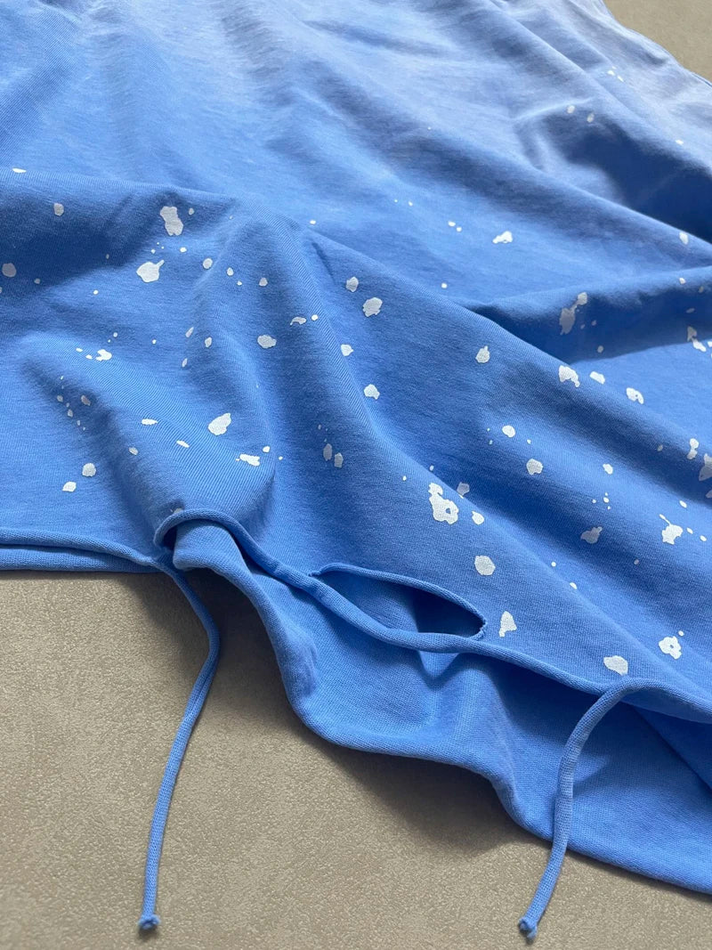 Summer SATOSHI Waistcoat Blue Splash Ink Destruction Sleeveless Tank Top Retro Fading Letter Tshirt Men Women Vest Streetwear - Matrix-studios.com