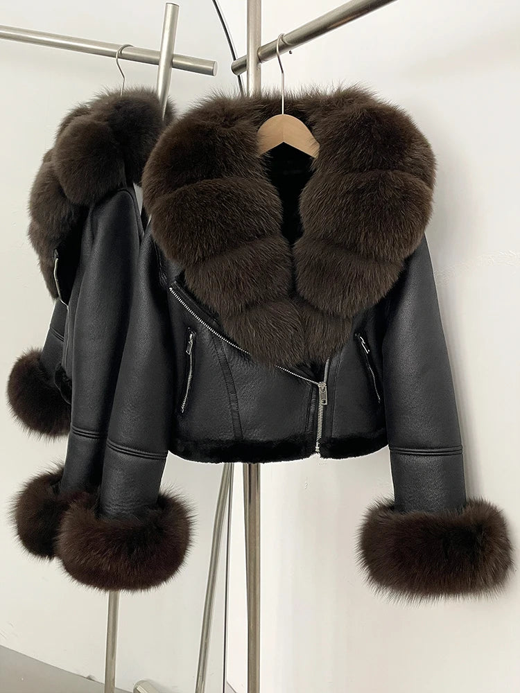 OFTBUY Short Faux Leather Fake Fur Inner Jacket Female New Winter Real Fox Fur Collar and Cuffs Clothes Women Thick Warm Coat - Matrix Studios