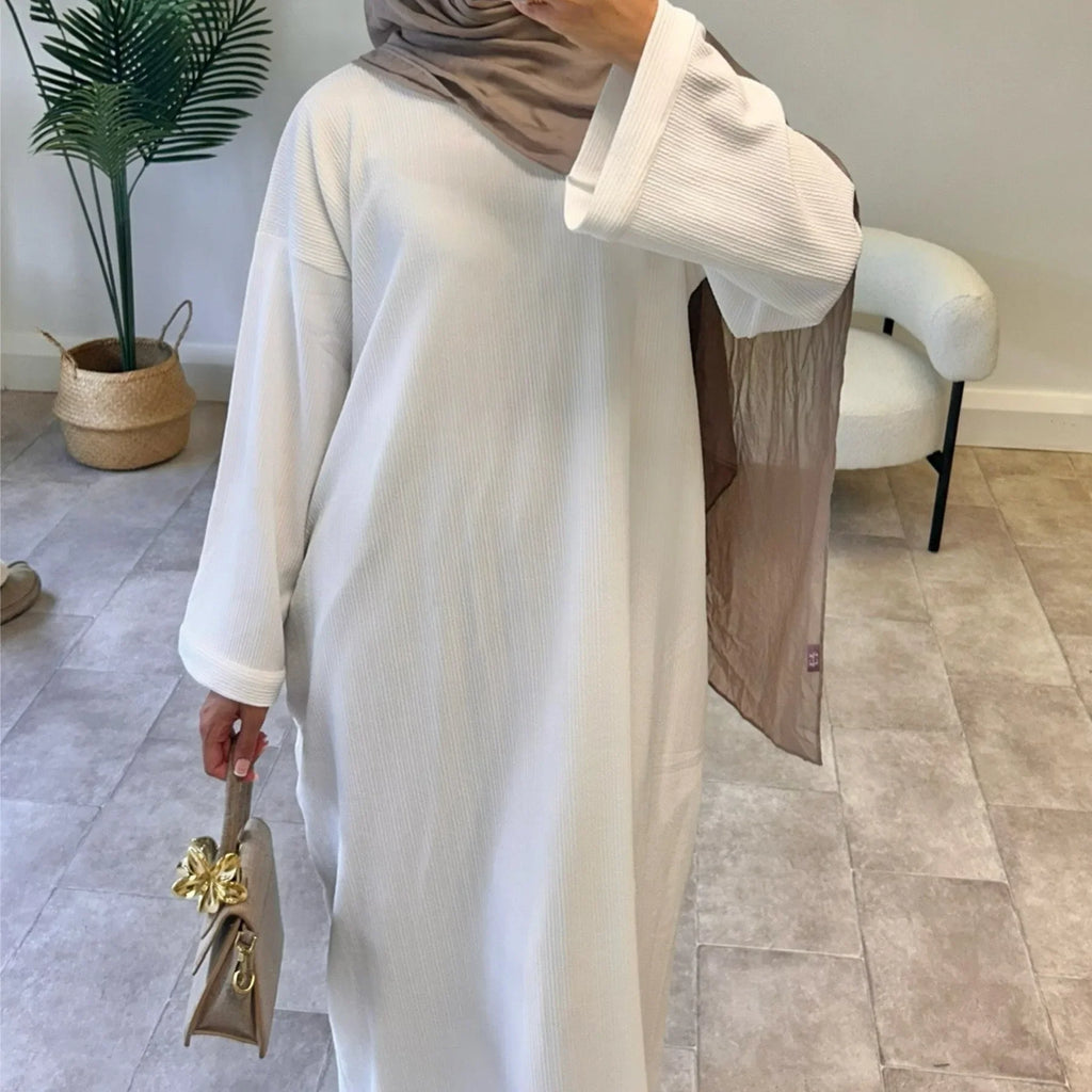 Warm Arabic Corduroy Abaya Dress for Women Ramadan Dubai Women Modest Muslim Coat Winter Islam Clothing New Turkey Solid Robe - Matrix-studios.com