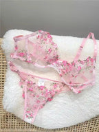 YUQI French Elegant Lingerie Set-Floral Embroidery Semi-Transparent Bra & Brief,Black Sensual Women's Underwear Luxury Intimates - Matrix-studios.com