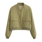 Willshela Women Fashion Solid Bomber Jackets Coat With Pockets V-Neck Single Breasted Long Sleeves Female Chic Lady Outfits - Matrix-studios.com