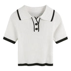 Short Sleeves Polo Collar Knitted T-shirt Women Contrast Color Rib-knit Crop Top Polo Shirt Summer SchoolGirl Preppy Outfit - Matrix-studios.com