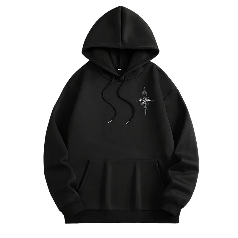 Vintage Compass Print Hoodies for Men High Quality Hooded Long Sleeve Pullover All Season Daily Casual Sports Tops Men's Clothes - Matrix Studios