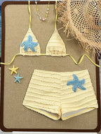 Kawaii Layered Shorts Set Bikini Sequins Star Swimsuit Women's Bikinis and Tankinis Backless Vacation Swimwears Beachwear Outfit - Matrix-studios.com