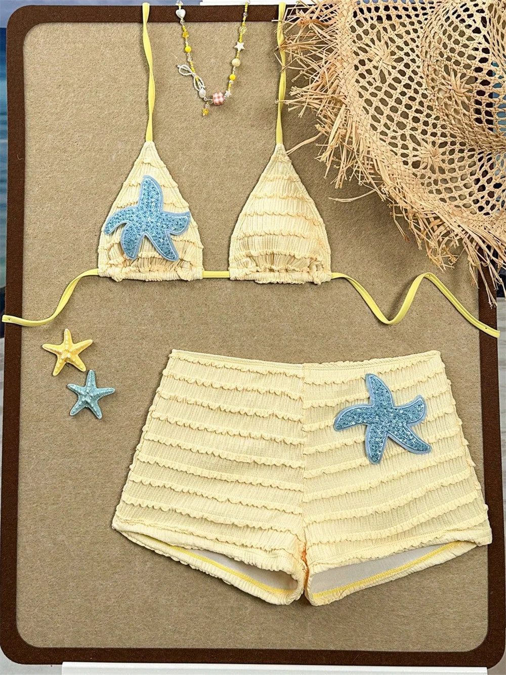 Kawaii Layered Shorts Set Bikini Sequins Star Swimsuit Women's Bikinis and Tankinis Backless Vacation Swimwears Beachwear Outfit - Matrix-studios.com
