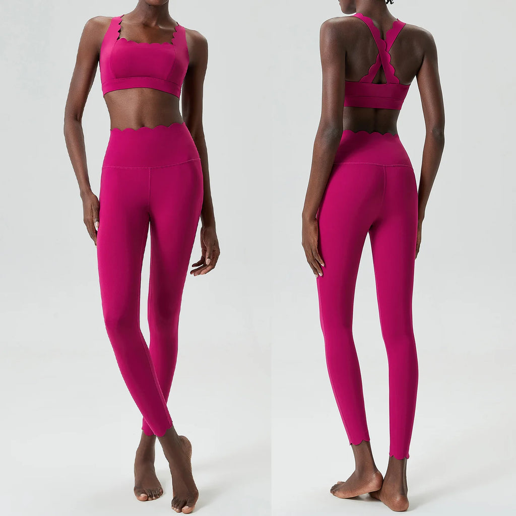 Women Solid Color Gym Suit Two Pieces Fitness Yoga Set Super Streth Slim Fit Running Sportswear Breathable Workout Clothes - Matrix-studios.com