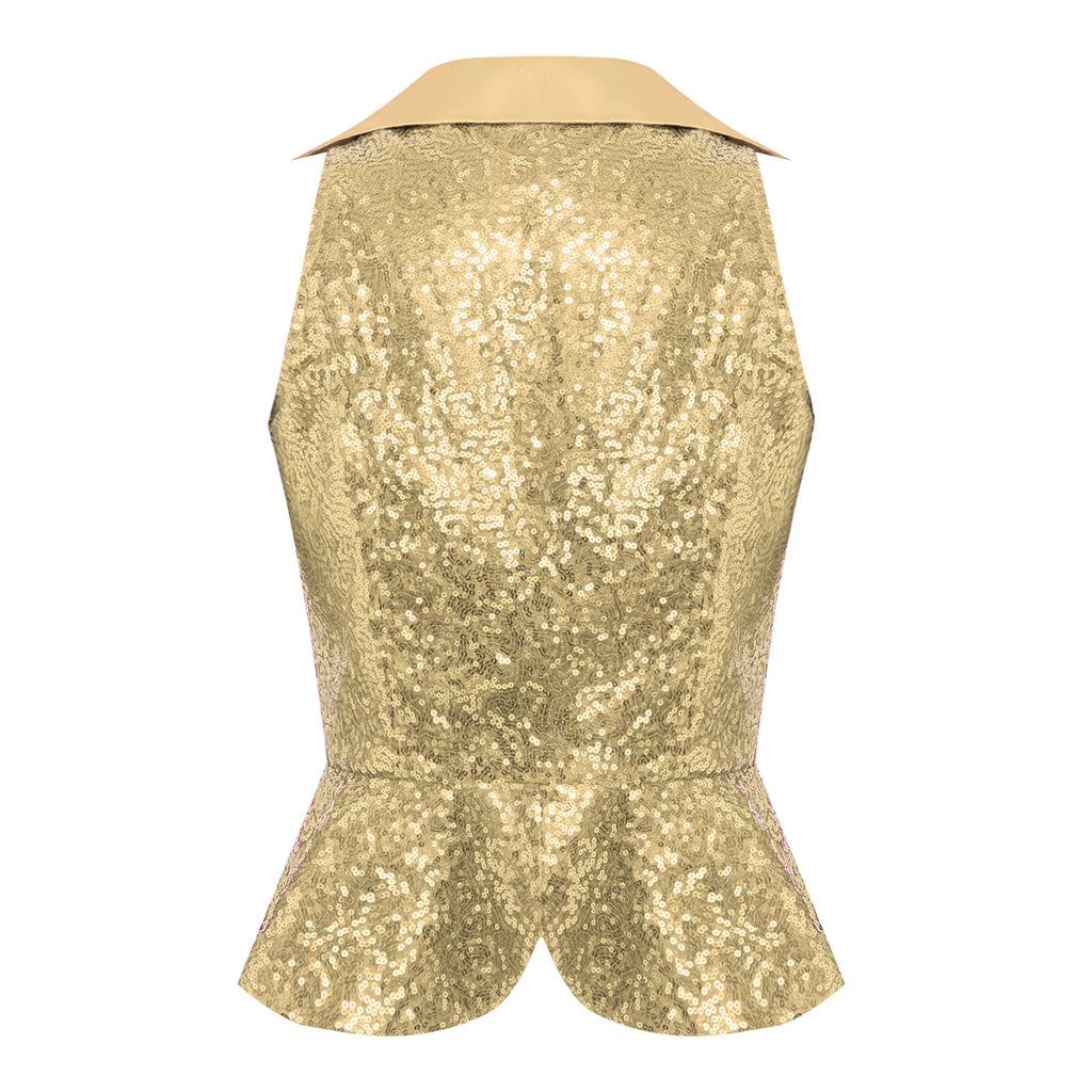 Womens Sequin Vest Lapel Sparkly Cosutme Sleeveless Vests Nightclub Jazz Dance Party Dressy Tops Rave Music Festival Waistcoat - Matrix Studios