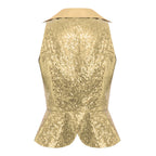 Womens Sequin Vest Lapel Sparkly Cosutme Sleeveless Vests Nightclub Jazz Dance Party Dressy Tops Rave Music Festival Waistcoat - Matrix Studios
