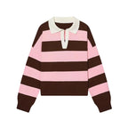 ETJ 2025 Autumn women's new line street style fashion yellow wide stripe polo neck loose version of long-sleeved sweater - Matrix-studios.com