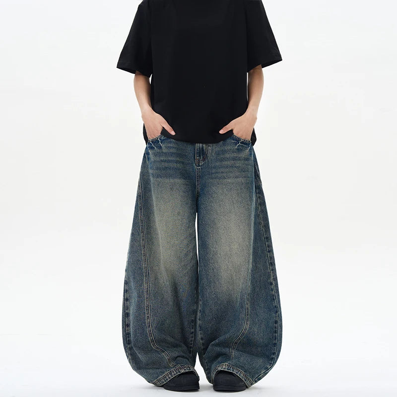 2025 Spring New Men's Jeans Oversized Wide Leg Pants Loose Vintage Patchwork Lightning Cracked Denim Trousers Streetwear Male - Matrix Studios