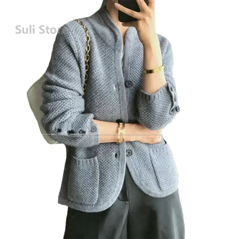 Autumn Winter New Thickened  Cardigan Women Stand Neck Sweater Sweater Loose Knit Base Sweater Jacket - Matrix Studios