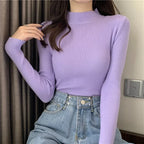 Women Sweater Pullover Autumn Winter Knitted Half High Collar Long Sleeve Slim Jumper Tops 2025 Casual Shirts Soft Warm Clothing - Matrix Studios
