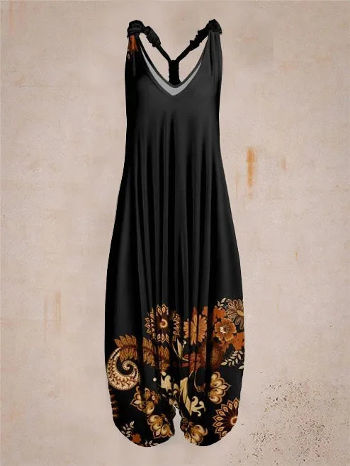 Wide Leg Bohemian Loose Overall Jumpsuit Ethnic Mandala Vintage Paisley Printing Women Rompers Backless Harem Bloomers Playsuit - Matrix Studios