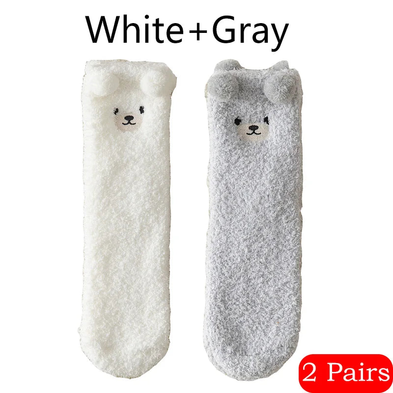 Cute Bear Winter Socks Women's Thickened Plush Warm Comfortable Sleeping Sock Cute Cartoon Lovely Floor Socks Mid Tube Socks - Matrix Studios