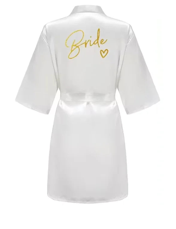Wedding Party Team Bride Robe Kimono Satin Pajamas Bridesmaid Bathrobe Gold Letter SP089 - Matrix-studios.com