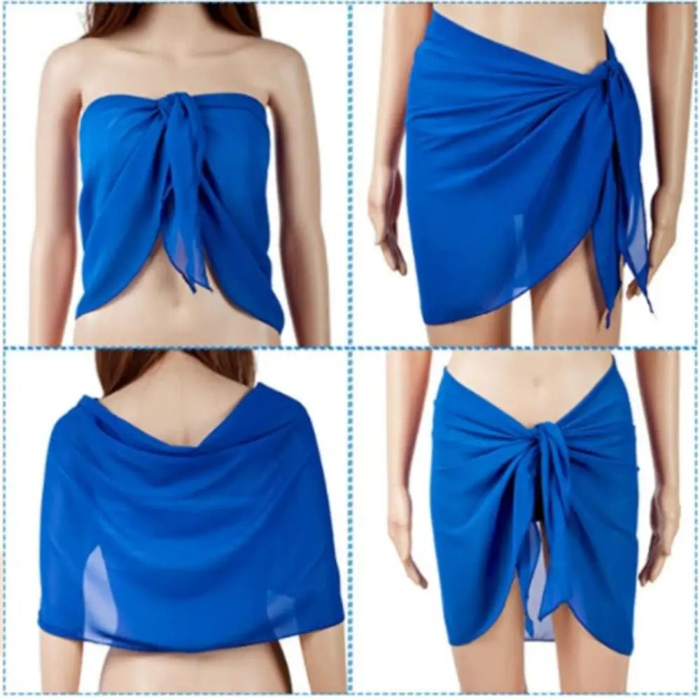 Summer Women Short Solid Sarong Swimsuit Coverups Beach Bikini Wrap Sheer Short Skirt Chiffon Skirt Scarf Swimwear Cover-ups - Matrix Studios