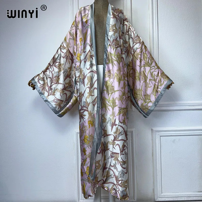 WINYI New Kimono Africa Print Dress Beach Wear Elegant Cardigan Sexy Holiday Beach Outfits for Women Vestidos Swimwear - Matrix Studios